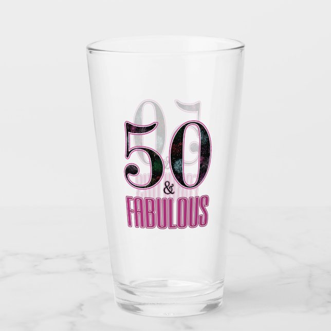 50 & Fabulous Pink Black Typography 50th Birthday Glass (Front)