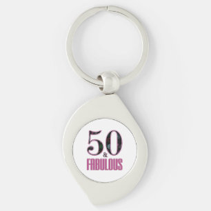 50 & Fabulous Pink Black Typography 50th Birthday Keychain