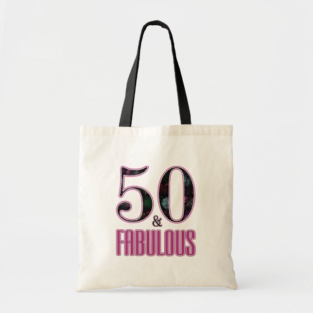 50 & Fabulous Pink Black Typography 50th Birthday Tote Bag (Front)