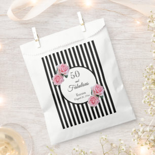 50 fabulous pink florals black white stripes favour bag
