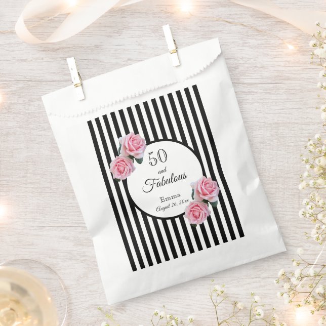 50 fabulous pink florals black white stripes favour bag (Clipped)