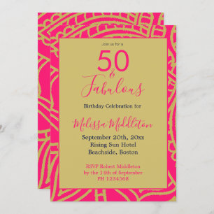 50 Fabulous Pink Gold Party Invitation