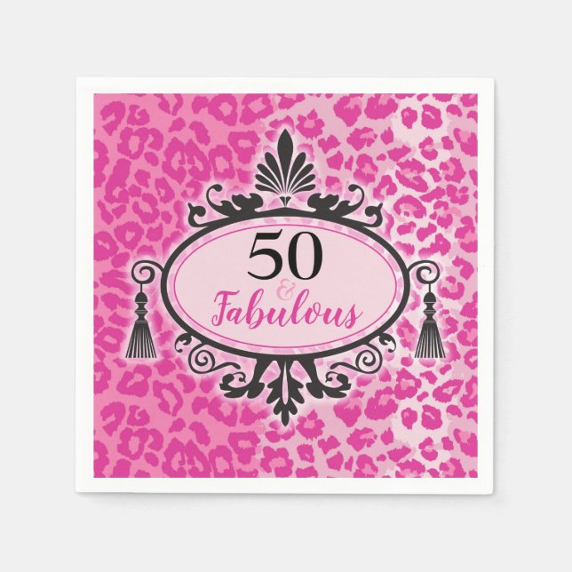 50 & Fabulous Pink Leopard 50th Birthday  Napkins (Front)