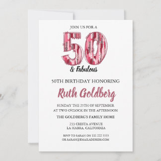 50 & Fabulous Pink Leopard Print Brusho Invitation