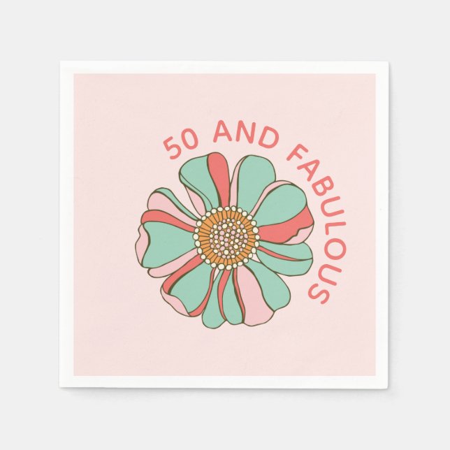 50 & Fabulous Pink Retro Floral Napkin (Front)