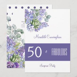 50 & Fabulous Purple Lilacs Watercolor Invitation