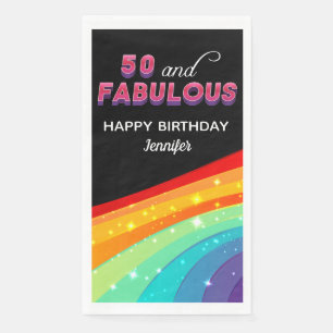 50 & Fabulous Rainbow Sparkle 50th Birthday Party Napkin