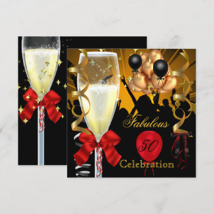 50 & Fabulous Red Gold Black Birthday Party Invitation