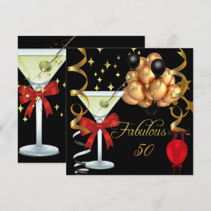 50 Fabulous Red Gold Black Martini Birthday Party Invitation