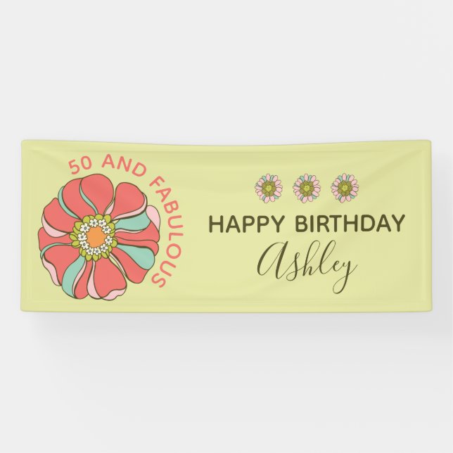 50 & Fabulous Retro Floral Birthday Banner (Horizontal)