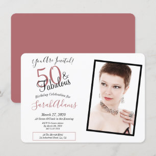 50 & Fabulous Rose Gold 50th Birthday Party Photo Invitation