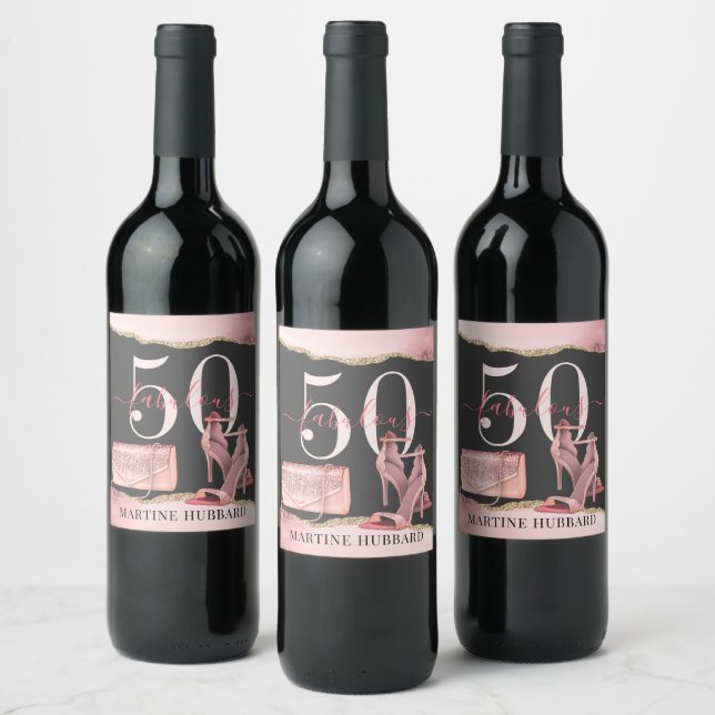 50 Fabulous Rose Gold Glitter Agate Dancing Shoes  Wine Label (Bottles)