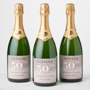 50 & Fabulous Rose Gold Glitter Birthday Sparkling Wine Label