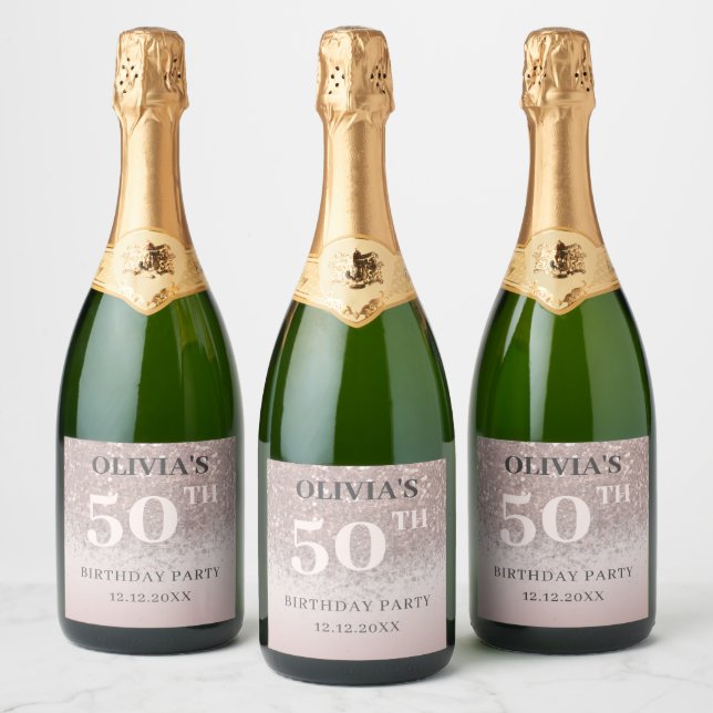 50 & Fabulous Rose Gold Glitter Birthday  Sparkling Wine Label (Bottles)
