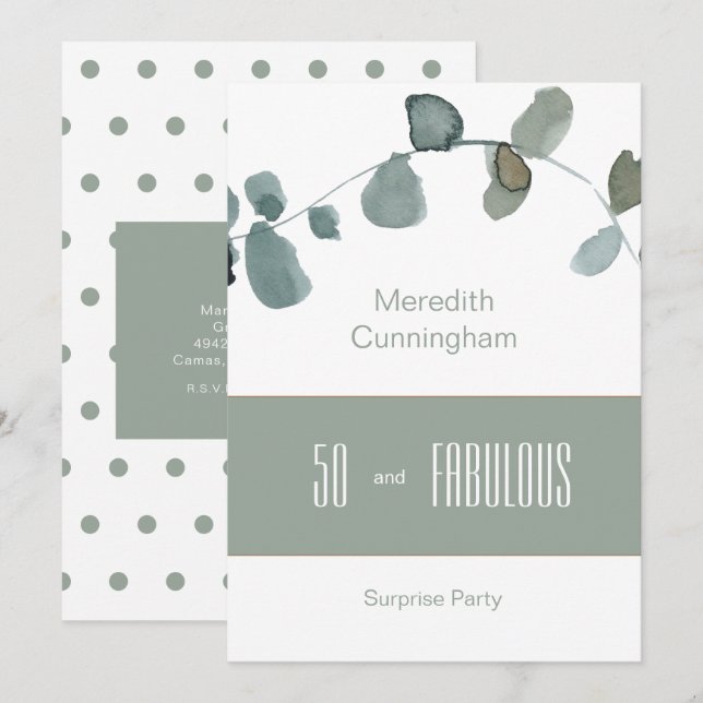 50 & Fabulous Sage Simple Birthday  Invitation (Front/Back)