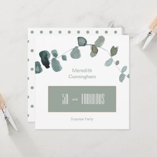 50 & Fabulous Sage Simple Birthday Square Invitation