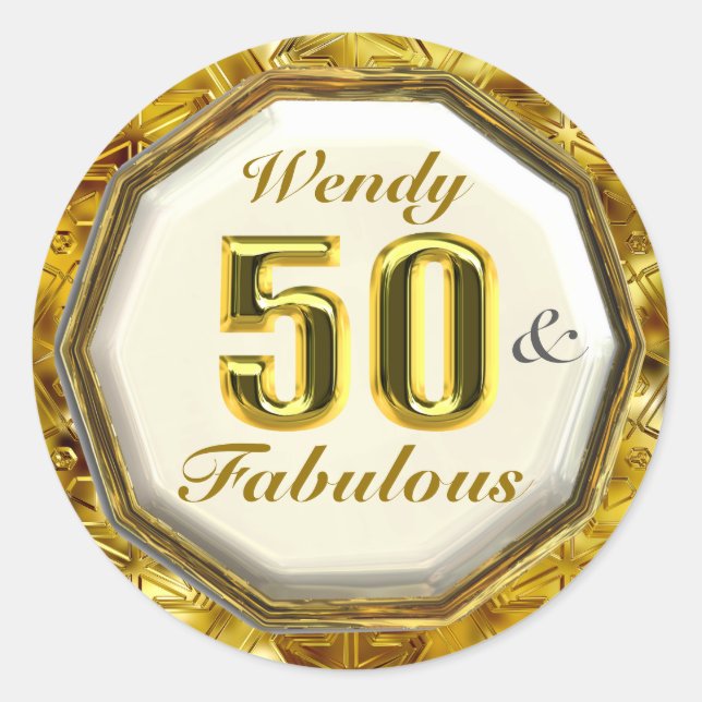 50 & Fabulous Sparkling Gold Birthday Stickers (Front)