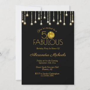 50 & Fabulous White Lights On Black Yellow Cactus Invitation