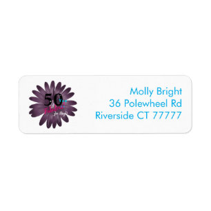 50 fabulous year, purple daisy with glitter