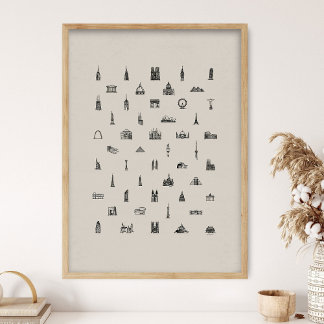 50 Famous Buildings Print, Architecture, Architect Poster