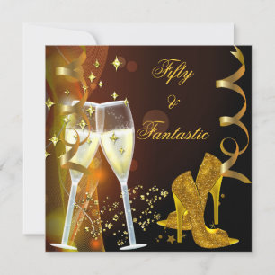 50 & Fantastic Fabulous Gold Champagne Shoes Invitation