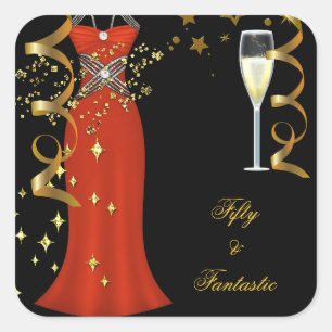 50 Fantastique Robe Rouge Noir Or Autocollant SQ
