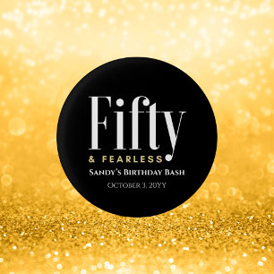 50 & Fearless Birthday Elegant Modern Black Custom 1 Inch Round Button