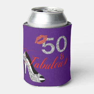 50 Fifty and Fabulous Birthday Silver  Glitter Can Cooler