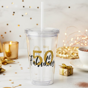 50 Fifty and Fabulous Gold Glitter Gift  party Acrylic Tumbler