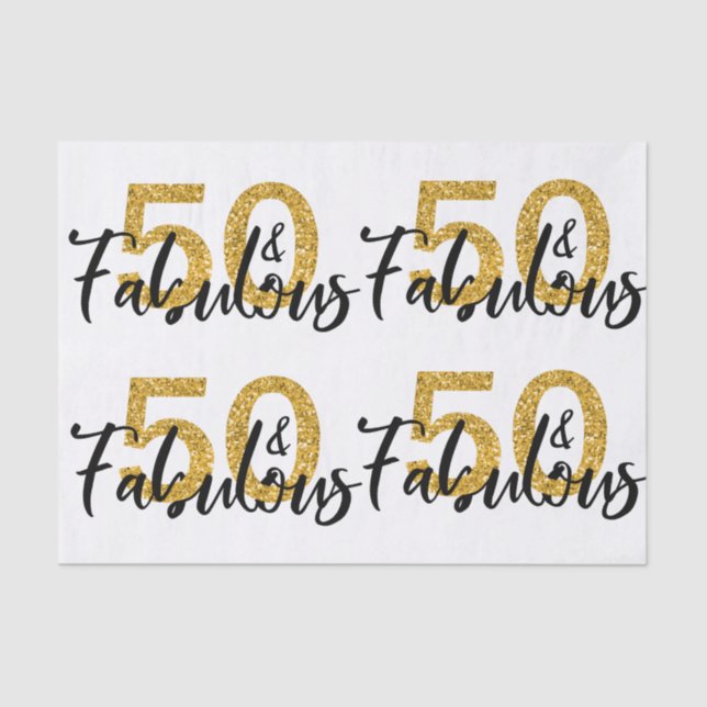 50 Fifty and Fabulous Gold Glitter Modern Tissue Paper (Front)