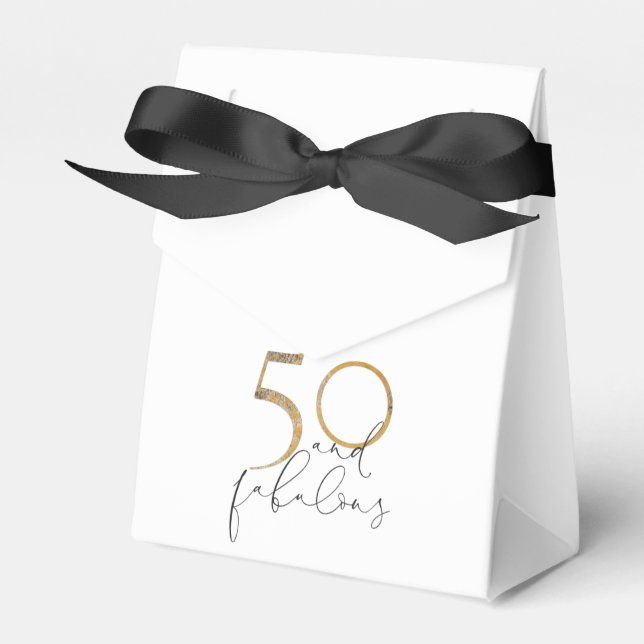 50 & Flawless Gold Glack & White Script Birthday Favor Box (Front Side)