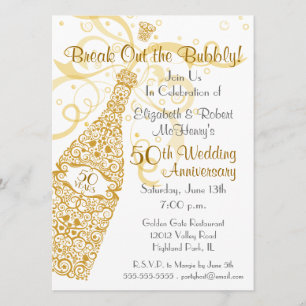 50 Golden Years Champagne Celebration Invitation