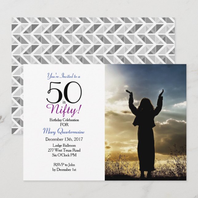 50 is Nifty! 50th Birthday Party Photo Invitation (Front/Back)