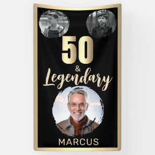 50 & Legendary 3 Photos 50th Birthday Gold Banner