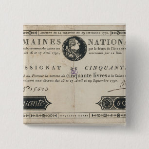 50 livres bank note, 29th October 1790 2 Inch Square Button
