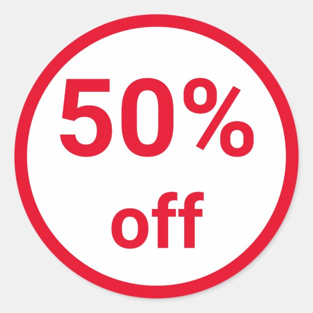 50% Off Bright Red Sale Ticket Classic Round Sticker (Front)