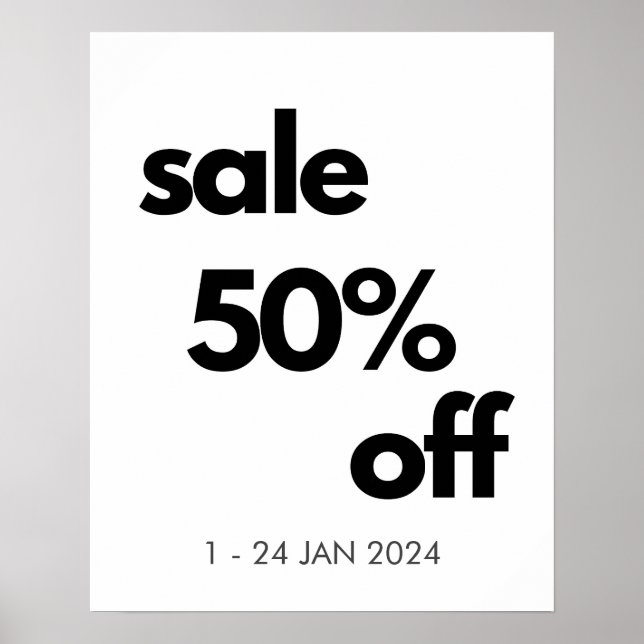 50% Off Sale Sign, Custom Retail Boutique Sale  Poster (Front)