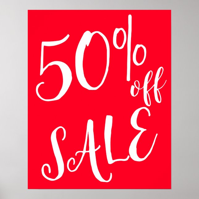 50% Off Sale Sign, Red Boutique Sale Sign, Retail Poster (Front)