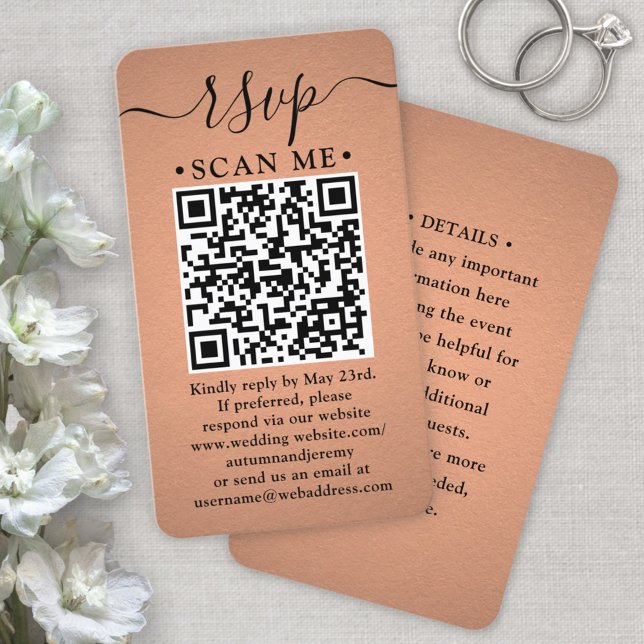 50 Pack QR Code RSVP Faux Copper Foil Enclosure Business Card (Creator Uploaded)