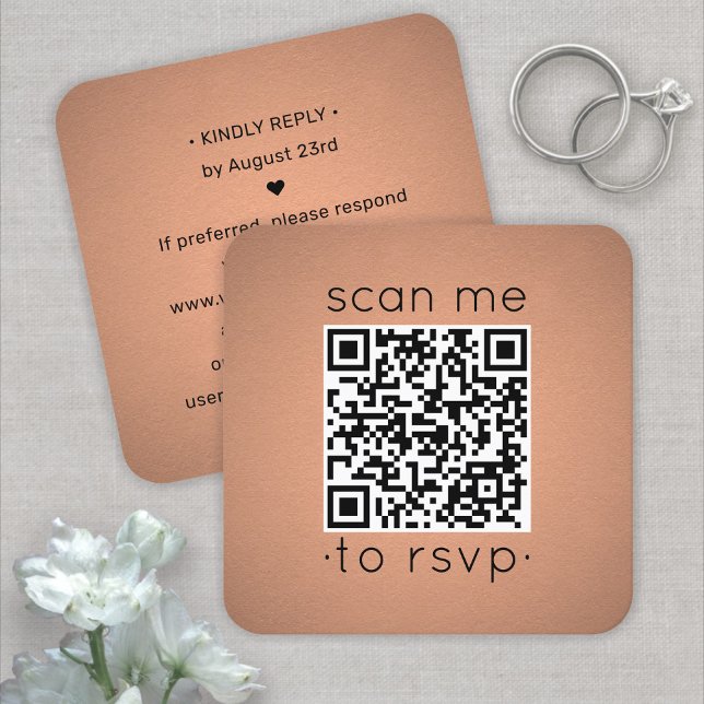 50 Pack QR Code RSVP Faux Copper Foil Enclosure Square Business Card (Creator Uploaded)