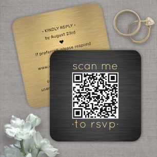 50 Pack QR RSVP Black and Gold Wedding Enclosure Square Business Card