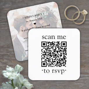 50 Pack QR RSVP Wedding Simple Photo Enclosure Square Business Card