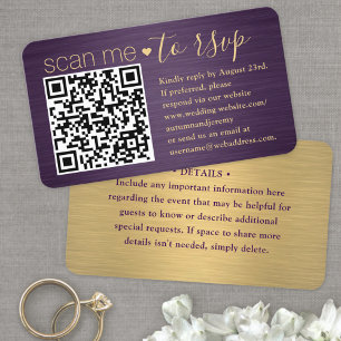 50 Pack Scan Me QR RSVP Purple and Gold Wedding Business Card