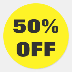 50 Percent Off stickers for store sales promotions