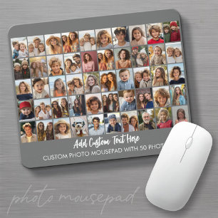 50 Photo Collage Grid - Script Text - grey Mouse Pad