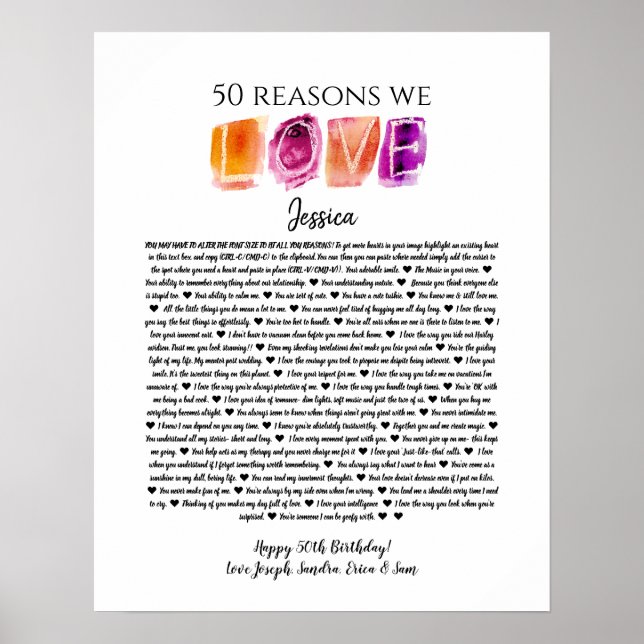 50 reasons we love you birthday gift mom sister po poster (Front)