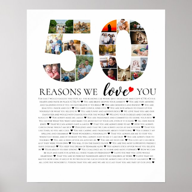 50 reasons why we love you golden wedding poster (Front)