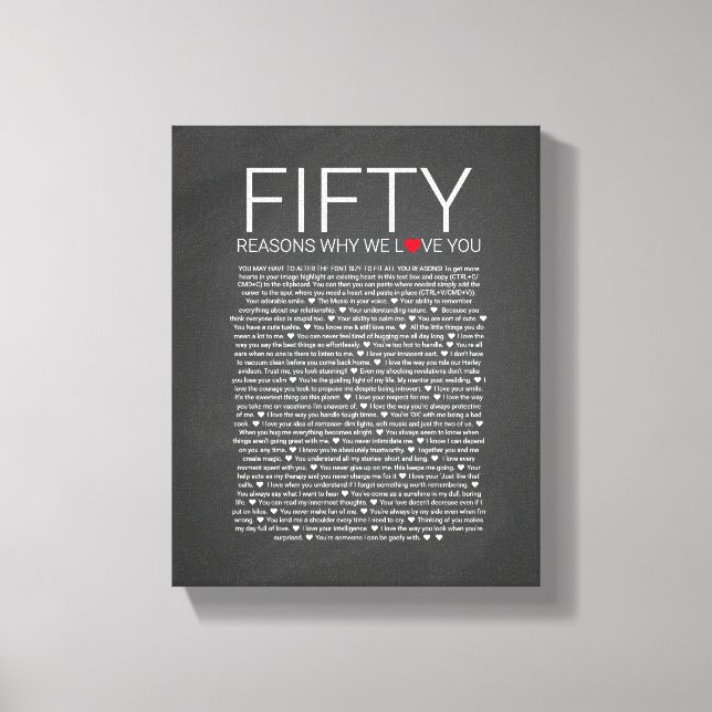50 reasons why we love you wedding vow love you canvas print (Front)