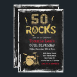 50 Rocks Rockstar Guitar 50th Birthday Invitation<br><div class="desc">50 Rocks Rockstar Electric Guitar Metal Metallic Silver Glitter Surprise 50th Birthday Invitation</div>