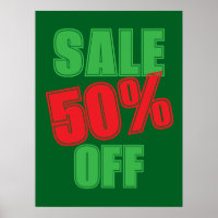 50% Sale Sign, Green and Red Christmas Sale